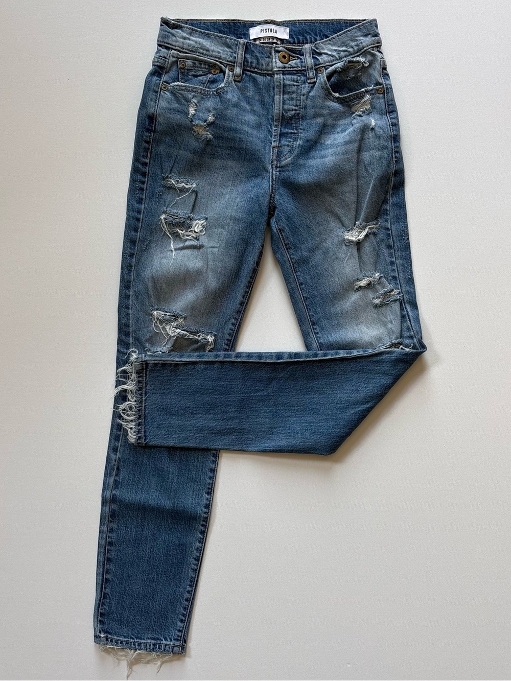 Pistola Nico High Rise Mom Jeans Womens 24 Distressed Raw Hem Blue NWOT